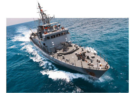Naval ship underway at sea